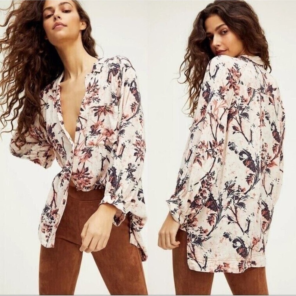 Free People We The Free It’s A Vibe Button Down Shirt Size Medium